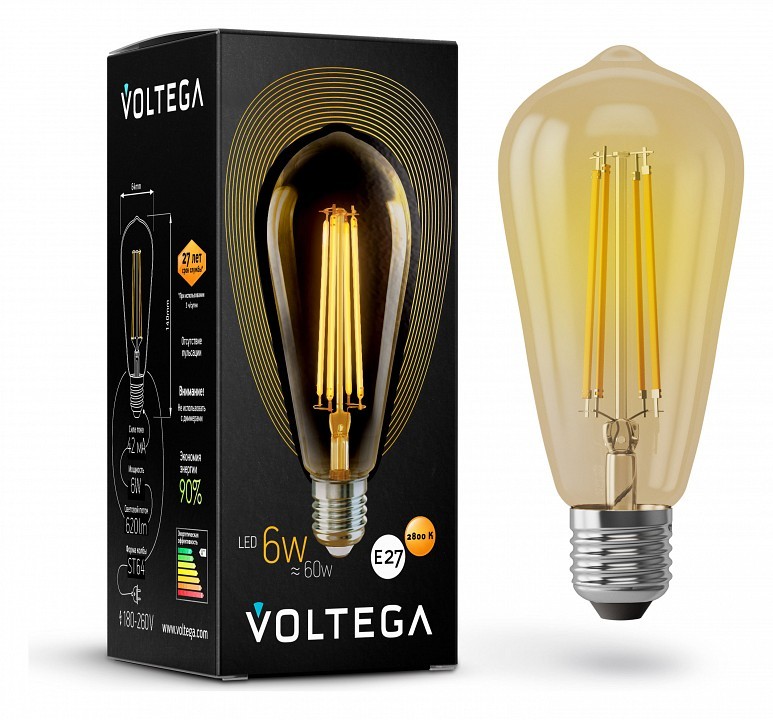 Лампа светодиодная Voltega Loft Led E27 6Вт 2800K 5526 фото 1 — Магазин svetno.ru