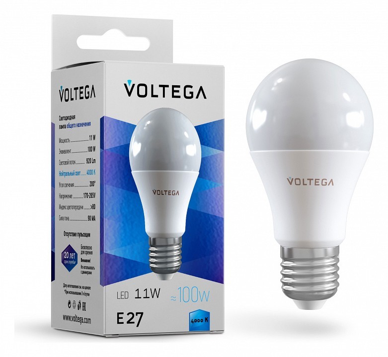 Лампа светодиодная Voltega Simple E27 11Вт 4000K 5738 фото 1 — Магазин svetno.ru