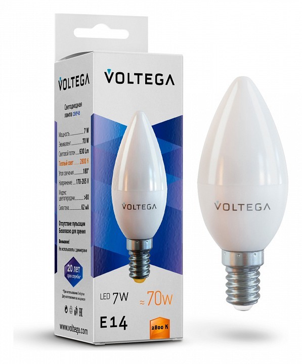 Лампа светодиодная Voltega Simple E14 7Вт 2800K 7048 фото 1 — Магазин svetno.ru