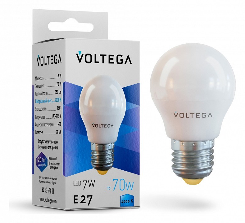 Лампа светодиодная Voltega Simple E27 7Вт 4000K 7053 фото 1 — Магазин svetno.ru