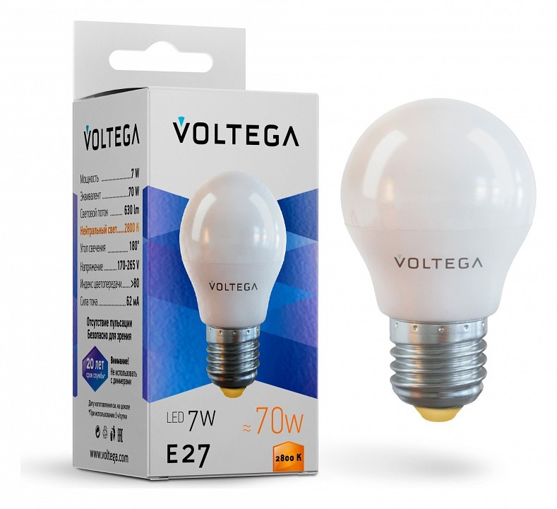 Лампа светодиодная Voltega Simple E27 7Вт 2800K 7052 фото 1 — Магазин svetno.ru