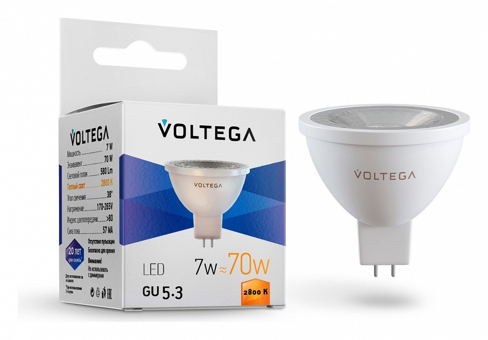 Лампа светодиодная Voltega Simple GU5.3 7Вт 2800K 7062 фото 1 — Магазин svetno.ru